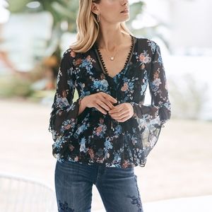 WHBM Floral Sheer Top